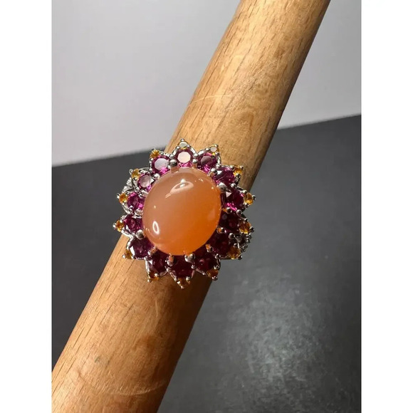 NEW Peach moonstone rhodolite garnet ring in sterling silver size 7 - Picture 16 of 16
